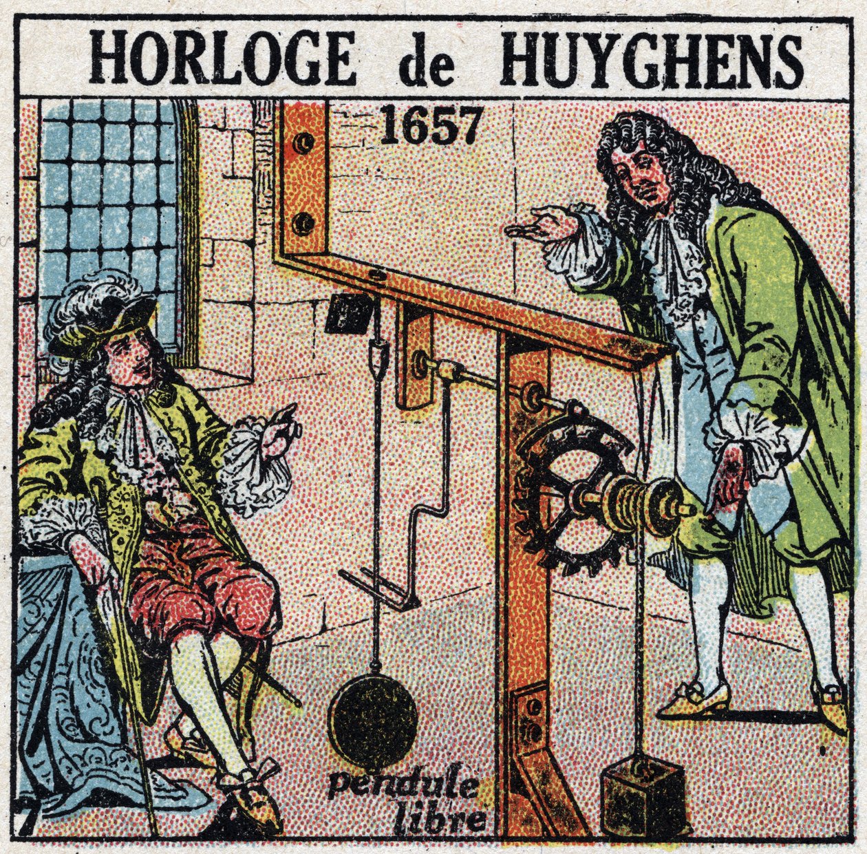 Tid: klocka en fri pendel uppfunnen av Christiaan Huygens (1629-1695) 1657. Anonym illustration från 1925. Privat samling. av Anonymous Anonymous