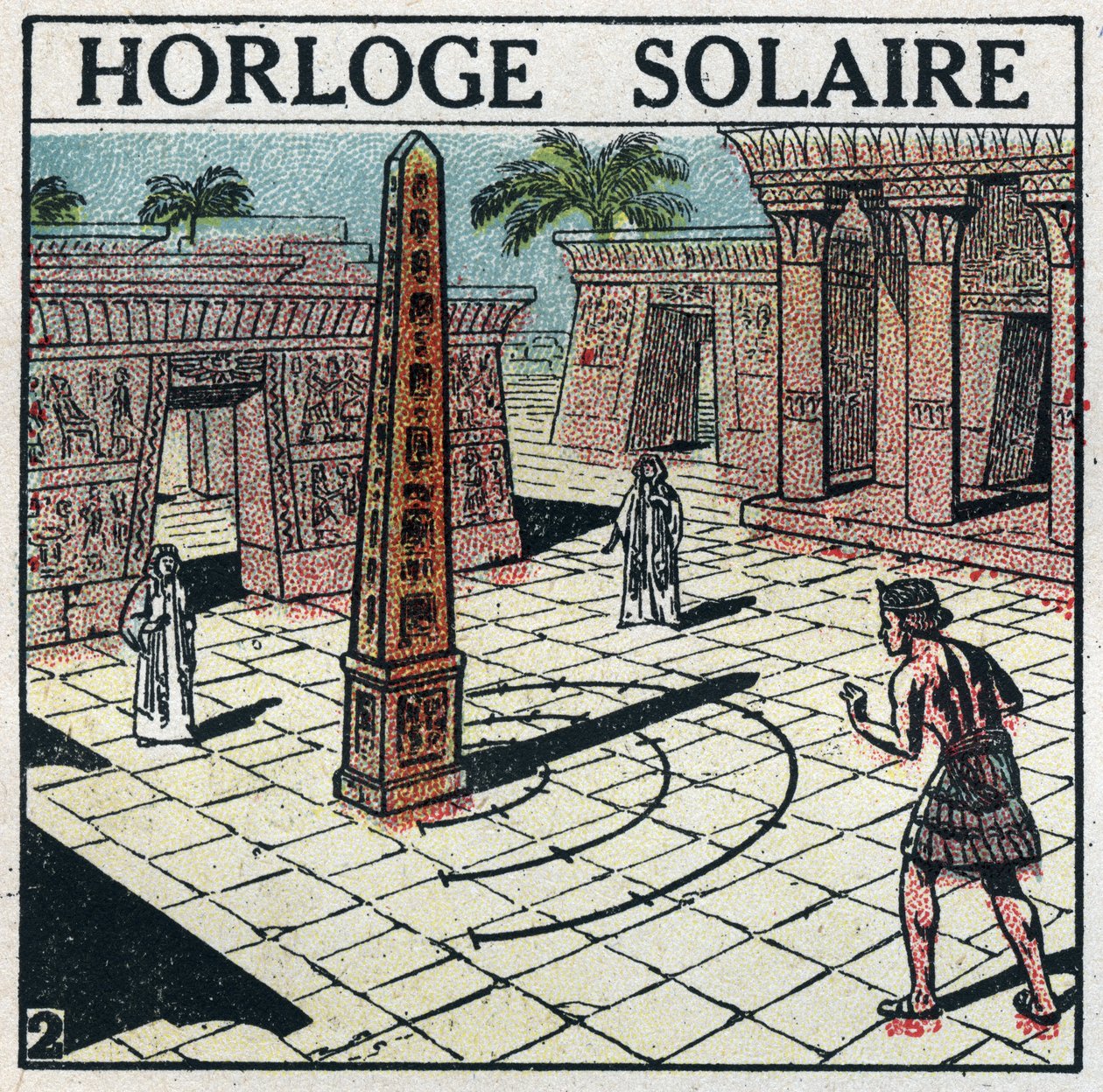 Tid: solklocka (solur) som användes i det gamla Egypten. Anonym illustration från 1925. Privat samling. av Anonymous Anonymous