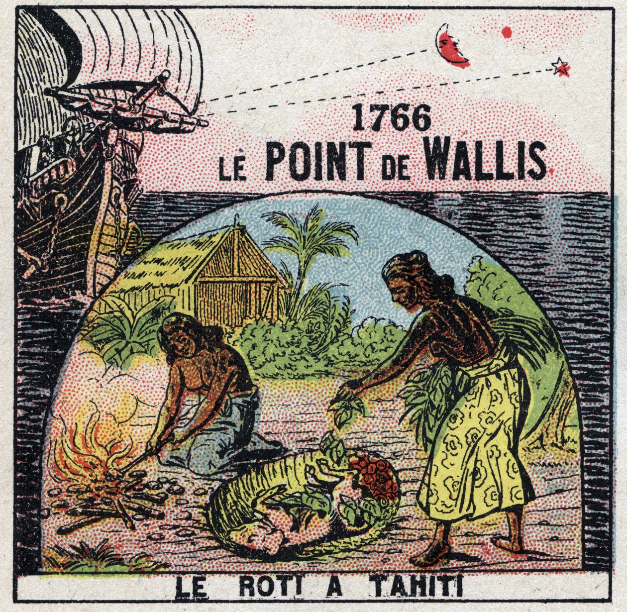 Tid: punkten för Samuel Wallis (1728-1795) 1766 som gör det möjligt att veta longituden för den punkt där den var belägen i förhållande till avståndet mellan stjärnorna och månen. Anonym illustration från 1925. Privat samling. av Anonymous Anonymous