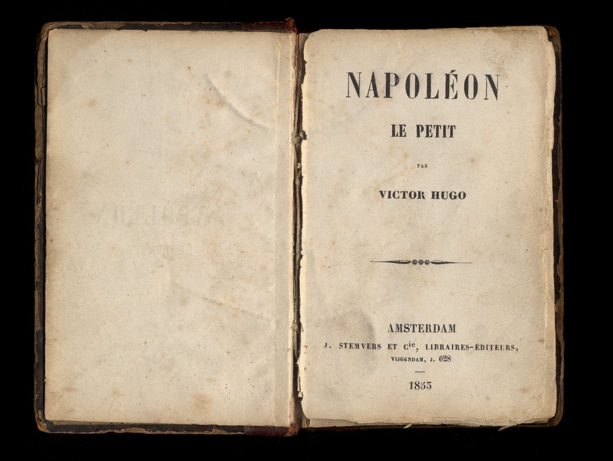 Titelsidan för "" Napoleon den lille", politisk pamflett av Victor Hugo om Louis-Napoleon Bonaparte (Napoleon III). 1855. av Anonymous Anonymous