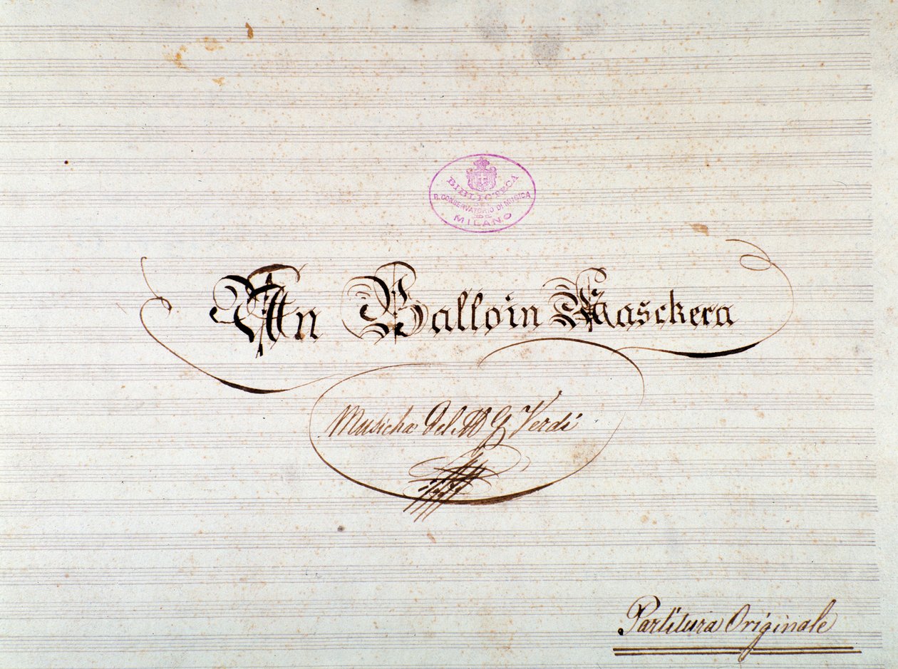 Titelsidan för den första upplagan av musiken av Un ballo in maschera, opera av Giuseppe Verdi av Anonymous Anonymous