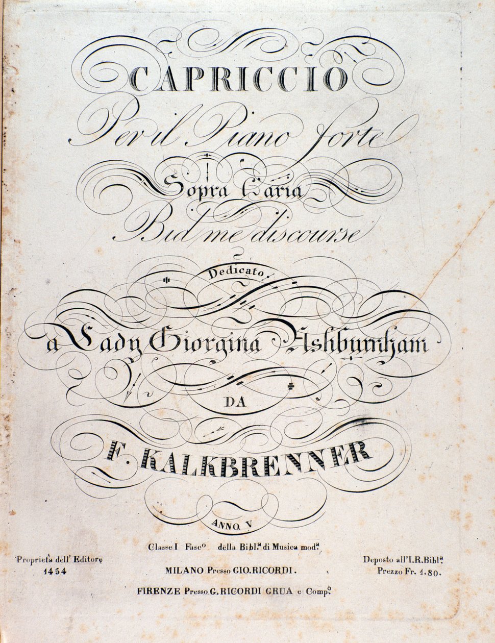 Titelsida för musikaliska partitur av Capriccio av F Kalkbrenner av Anonymous Anonymous