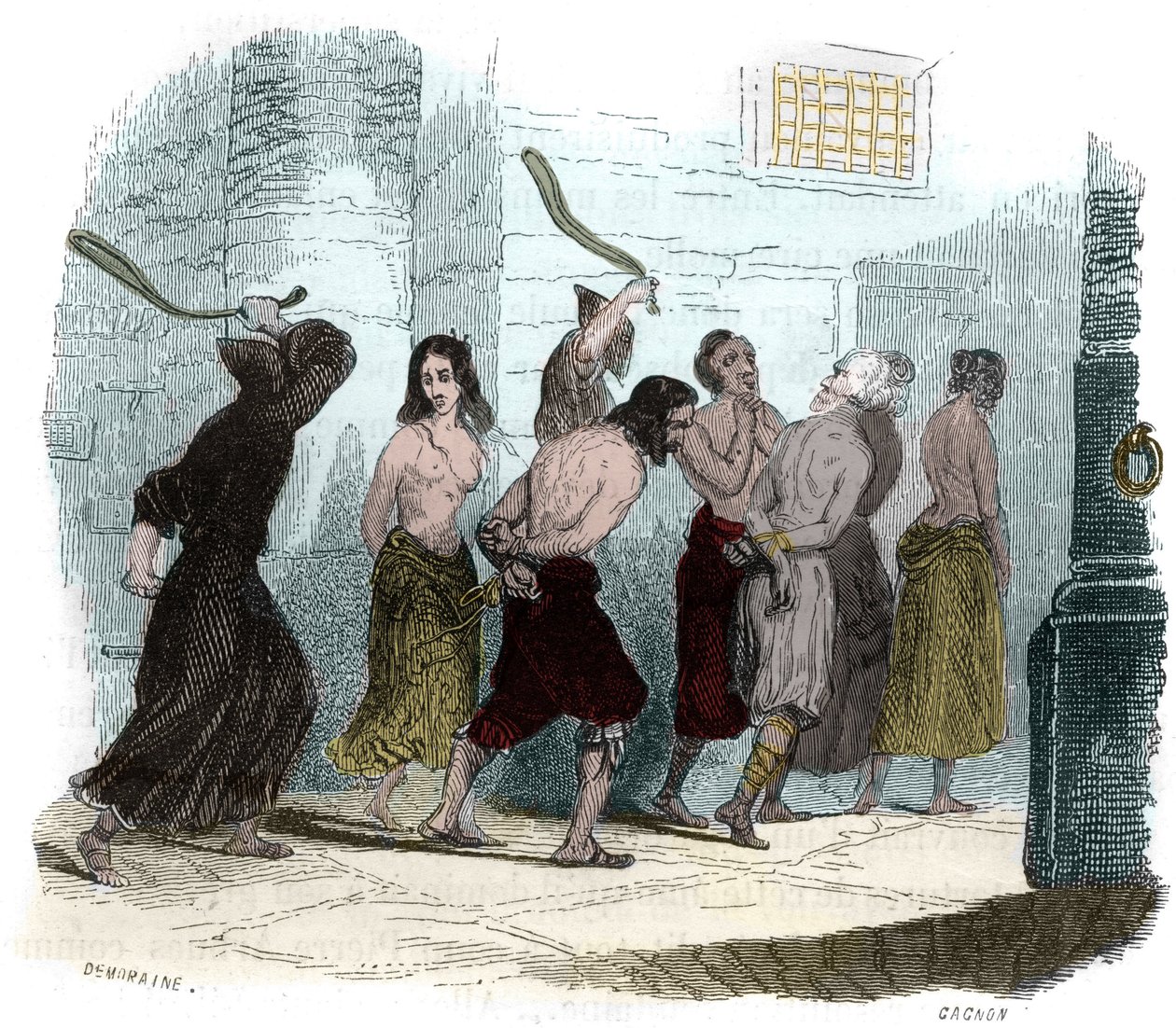 Tortyr under inkvisitionen i Spanien på 1500-talet: Piskans plåga. Illustration i "" Mysteres of the Inquisition and Other Secret Societies of Spain"" Av Victor de Fereal, Suberwick, Manuel Galo de Cuendias. Utgiven av P. Boizard av Anonymous Anonymous