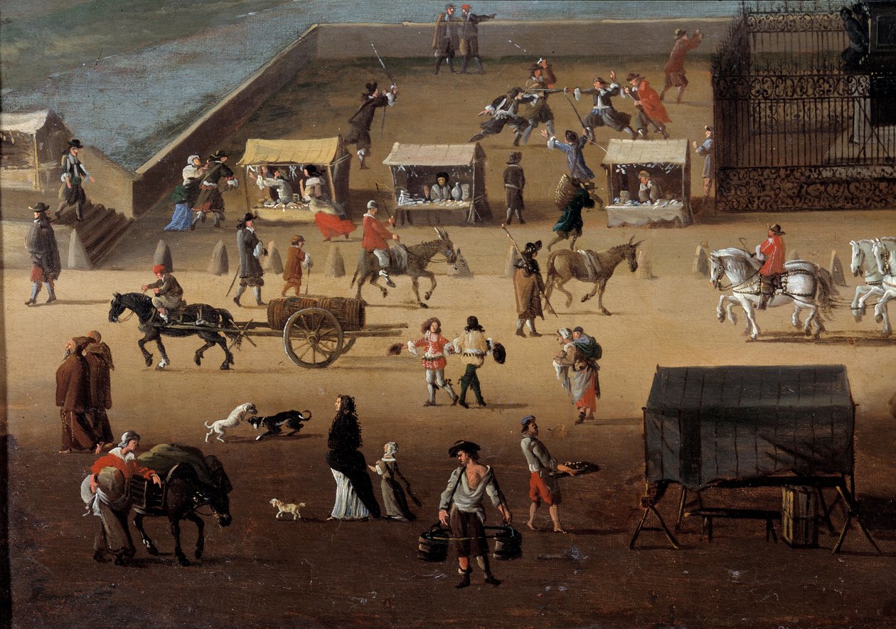 Trafik på Pont Neuf i Paris på 1600-talet Detalj. Anonym målning. Paris, Musée Carnavalet av Anonymous Anonymous