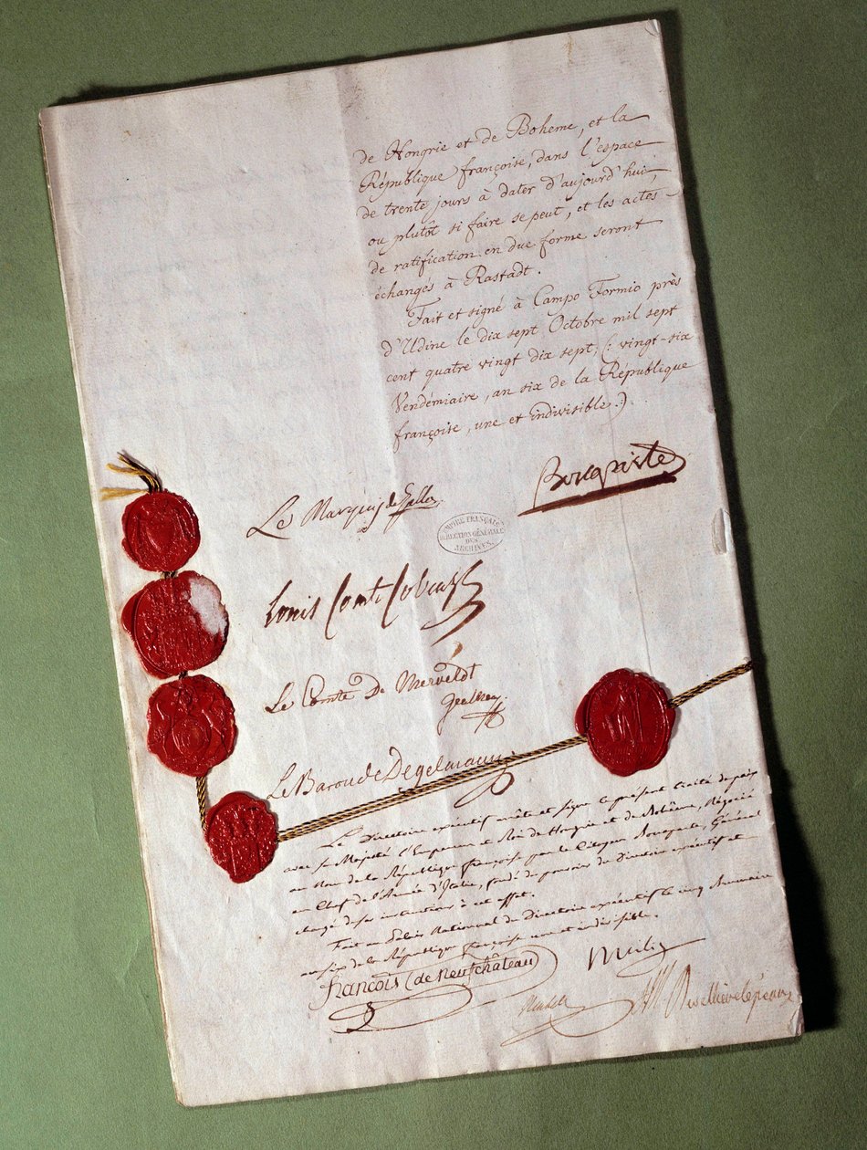 Campoformio-fördraget (Campoformio, Campoformio) undertecknat av Napoleon Bonaparte (1769-1821) av Anonymous Anonymous