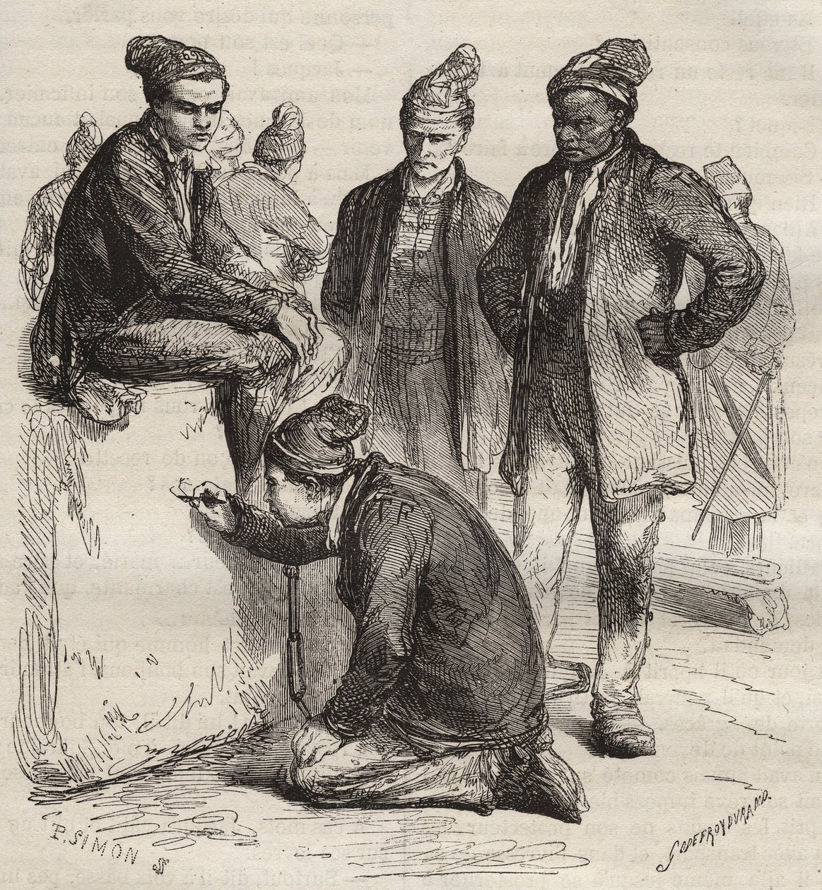 Typer av gallerier från Brest Bagne på 1800-talet. Gravyr i "Fångarnas historia från deras skapelse till idag" (1877) av Pierre Zaccone (1817-1895) (Colonia Penale - Straffkoloni). Privat samling. av Anonymous Anonymous