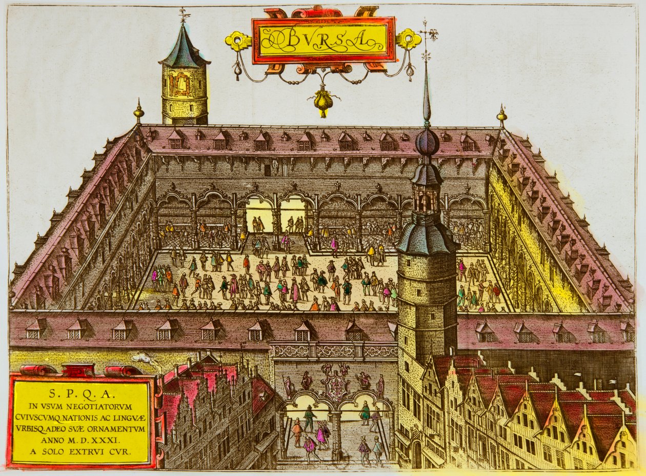 Utsikt över Antwerpens börs, grundad 1531, Privee Collection av Anonymous Anonymous