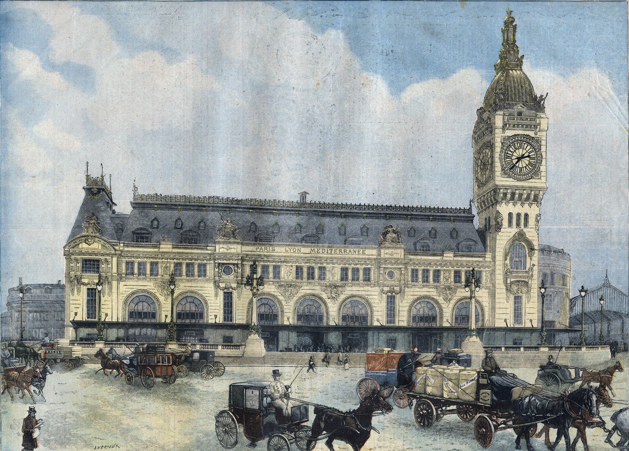 Utsikt över Gare de Lyon i Paris 1902. Gravyr i "Le Peute Parisien"" av Anonymous Anonymous