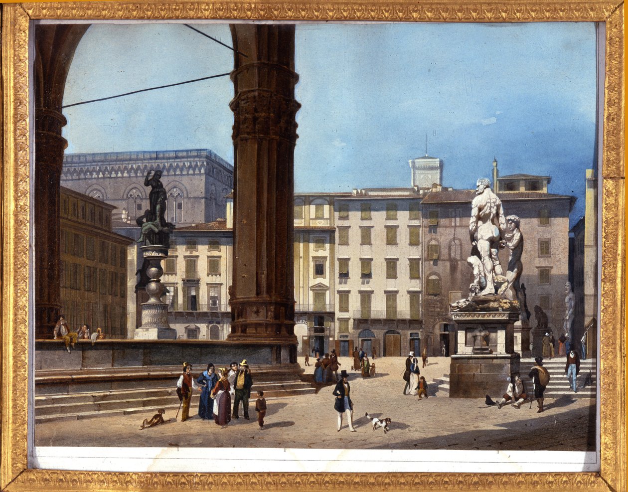Utsikt över Loggia dei Lanzi (1576-1582) på Piazza della Signoria i Florens "" Anonym målning från 1800-talet av Anonymous Anonymous