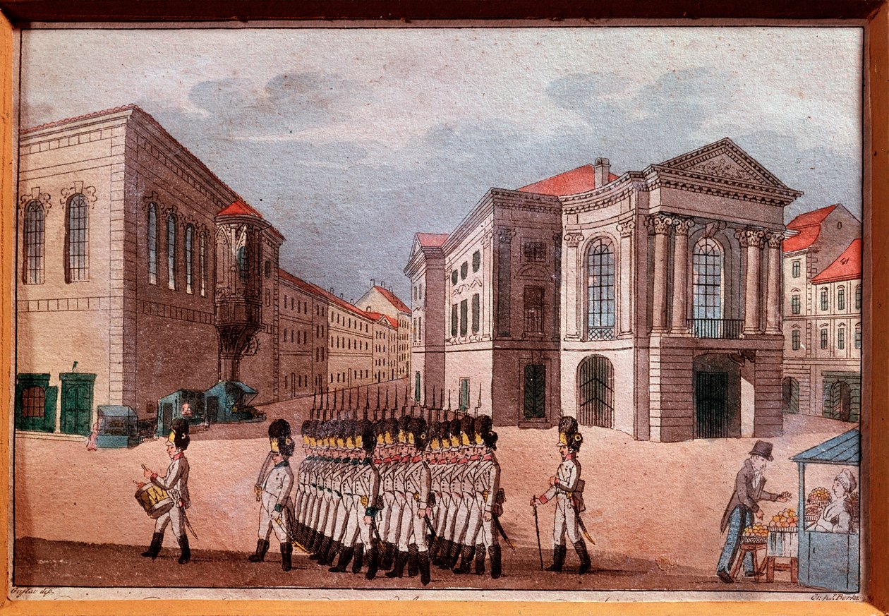 Vy över Prags nationalteater vid tiden för den österrikiska ockupationen Gravyr och akvarell. 1700-tals privatsamling av Anonymous Anonymous