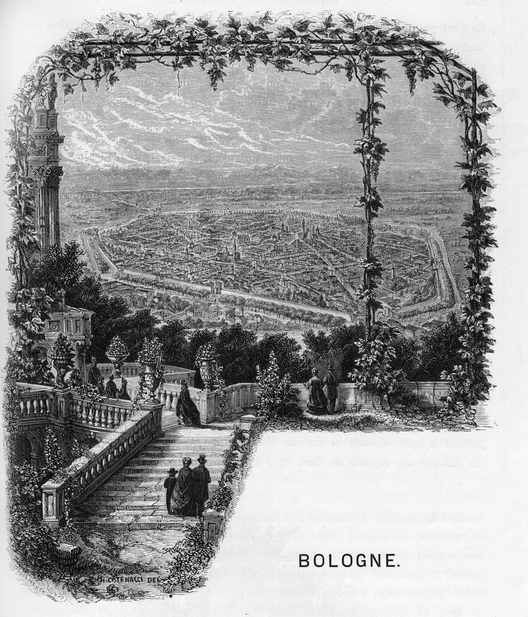 Vy över staden Bologna (Bologna), Italien gravyr från 1859 i "" gallerierna i Europa - Italien "" av armengaud. Privat samling. av Anonymous Anonymous