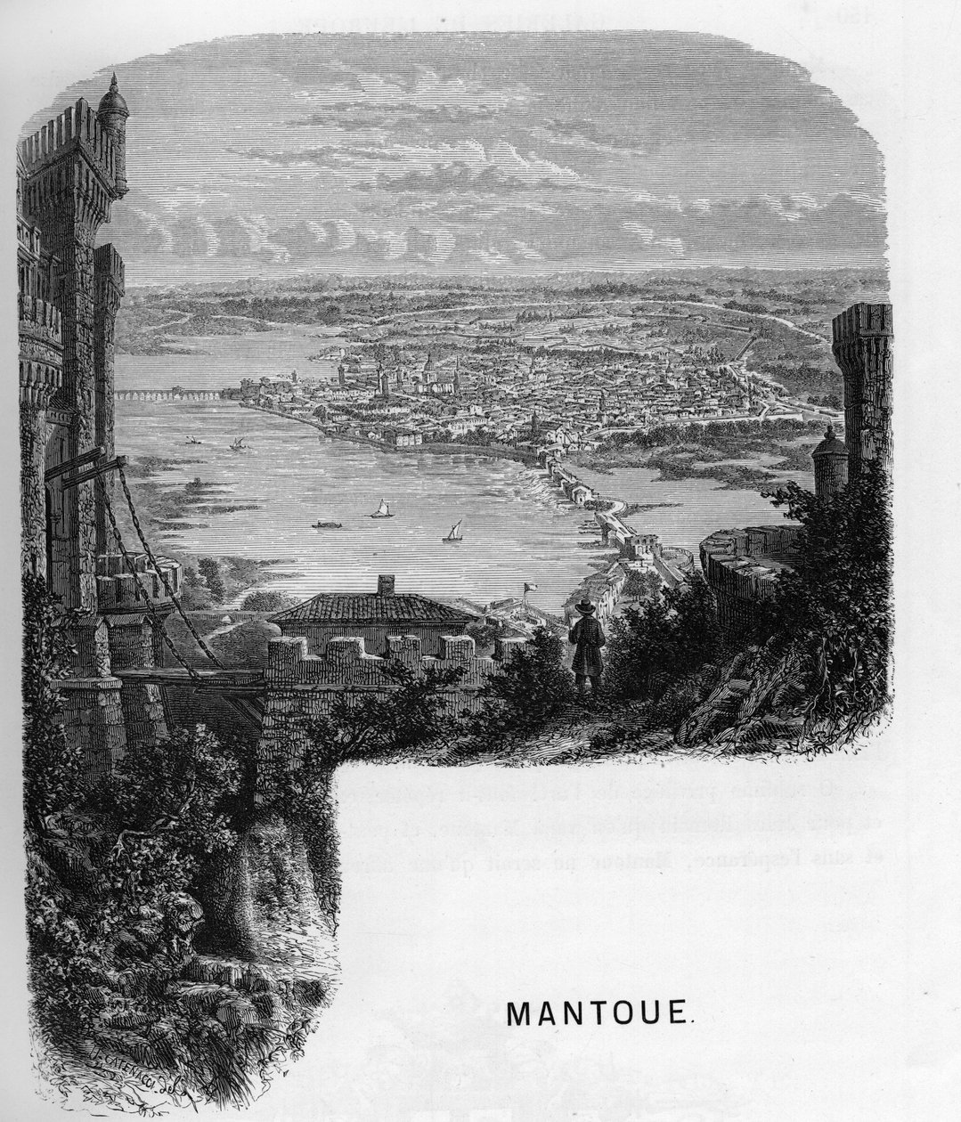 Utsikt över staden Mantua (Mantova), Italien. gravyr av 1859 i "" gallerierna i Europa - Italien"" av armengaud. Privat samling. av Anonymous Anonymous