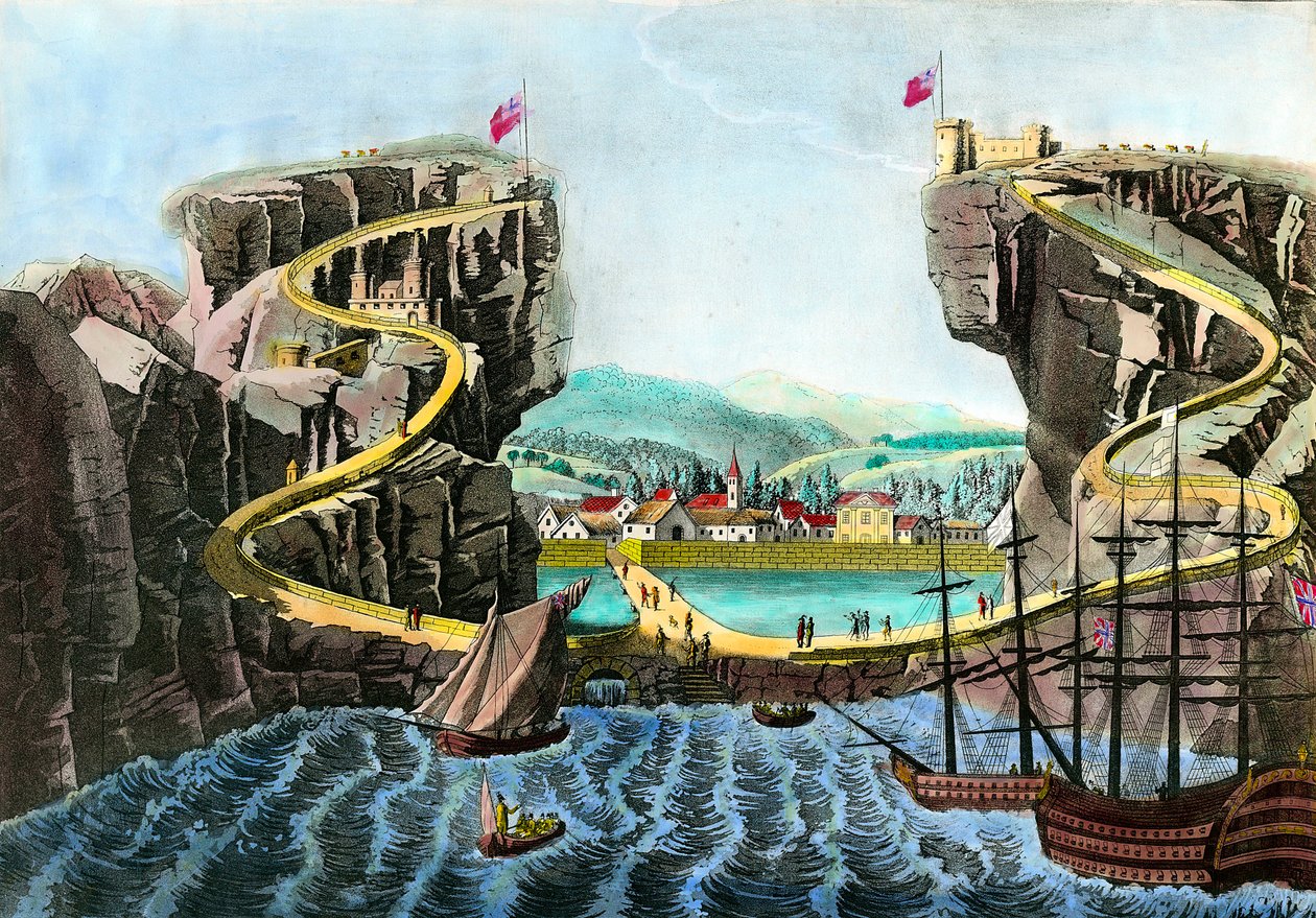 Vy över ön Sainte Helene tagen nära Fort Saint James Gravure på 1800-talet. Privat samling av Anonymous Anonymous