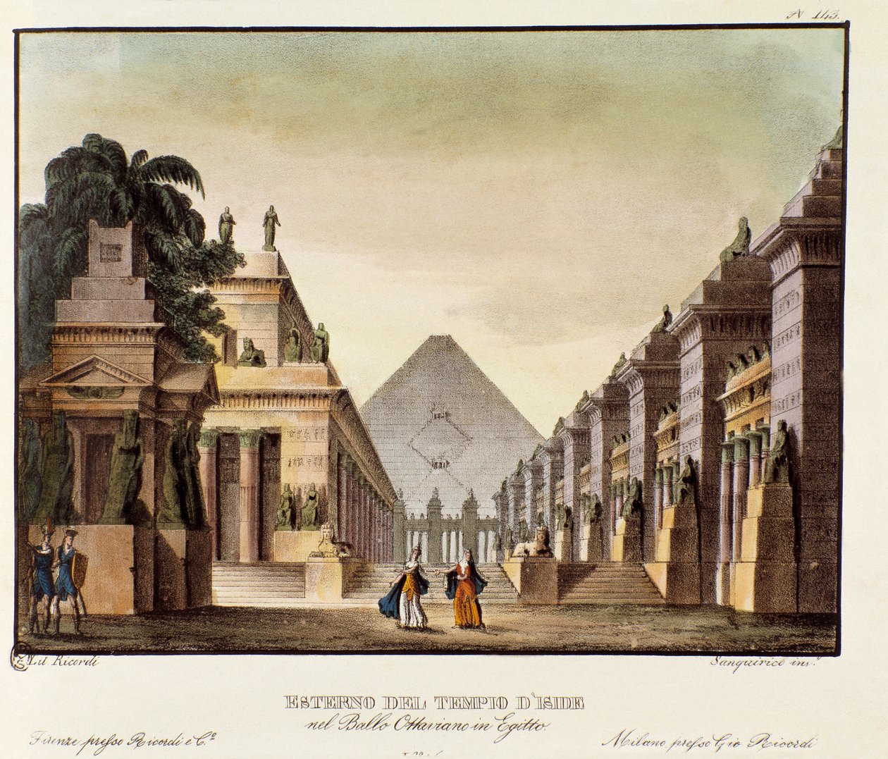 Utsikt över Isis tempel Scenografi för baletten "" Octavian in Egypt "" av den italienske koreografen Giovanni Galzerani (1780-1865) (1828). Litografi i "" Samling av natursköna uppfinningar från 1830 av Alessandro Sanquirico (1777-1849) ". Milanese utan av Anonymous Anonymous