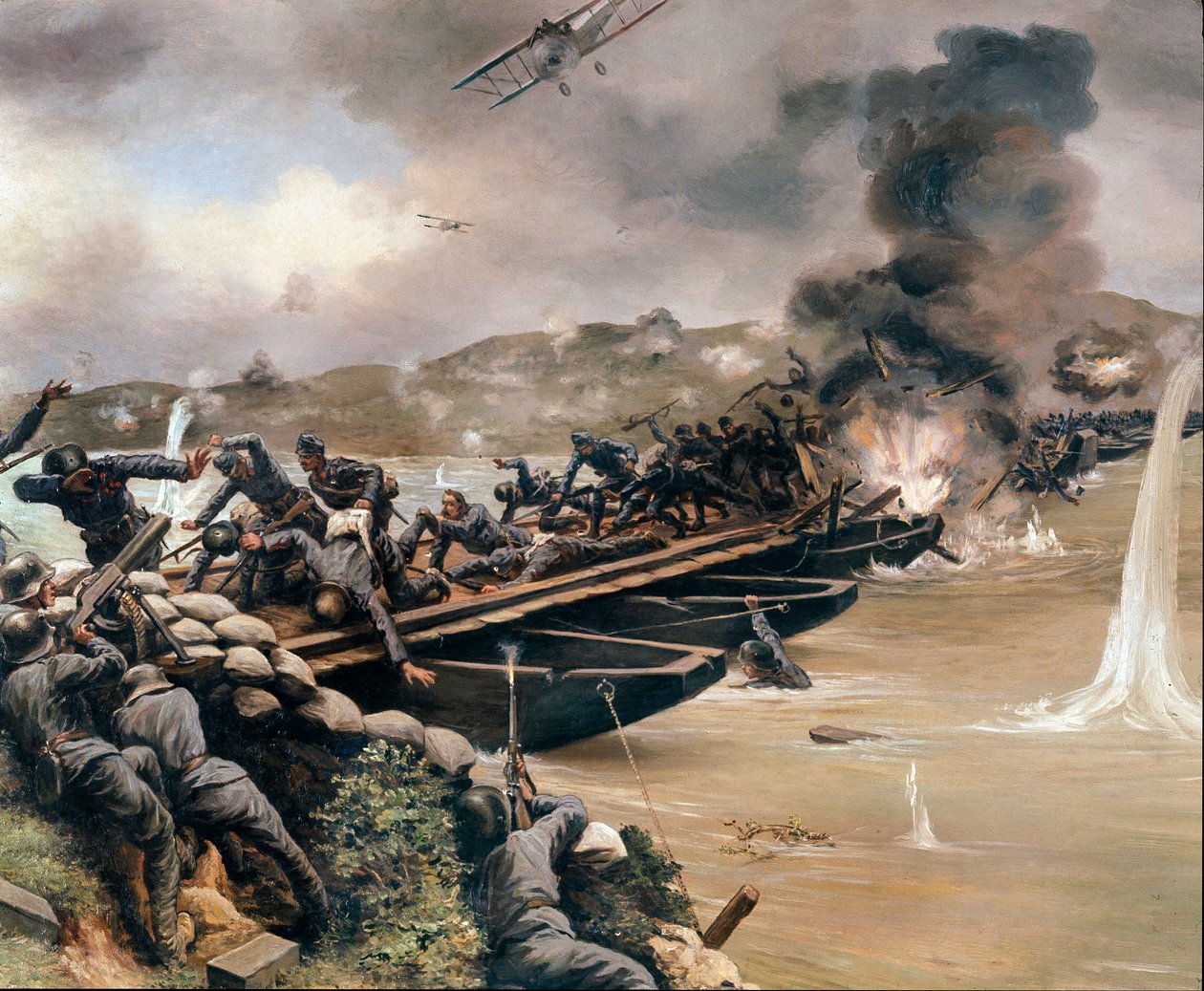 WWI: Battle of the Piave River eller Battle of the Solstice eller Battle of Middle June, juni 1918 (målning) av Anonymous Anonymous