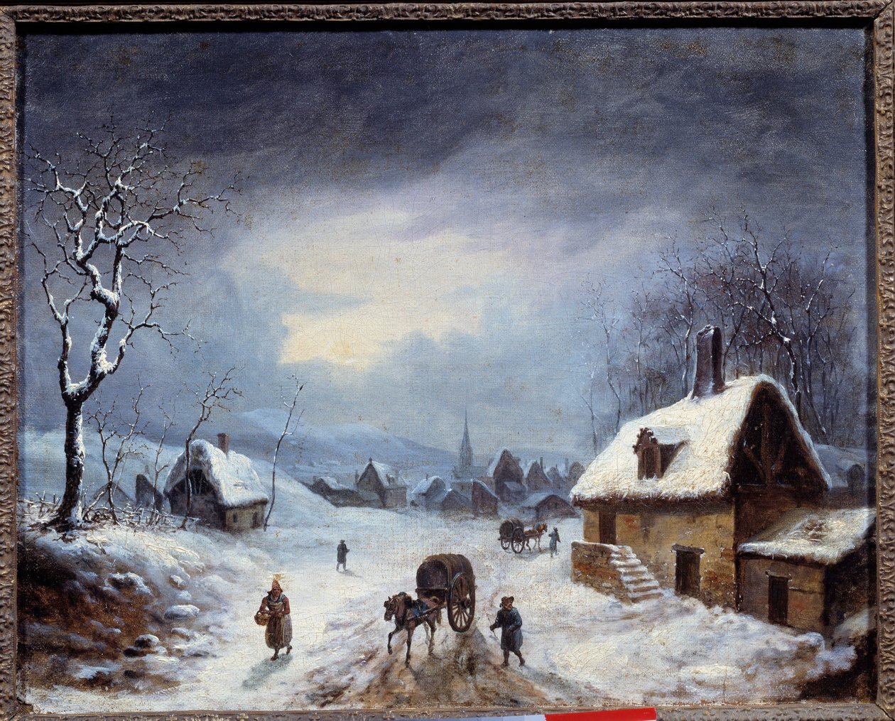 Vinterlandskap. En vagn på en snötäckt väg. Anonym målning. 1800-talets privatsamling av Anonymous Anonymous
