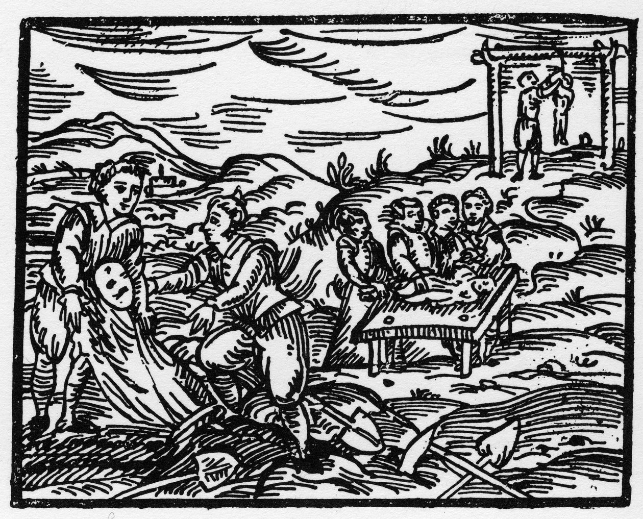 Häxor som avskräcker de döda på en kyrkogård - "" Compendium Maleficarum"", affärer om häxor, deras ondska och deras sortileges av Francesco Maria Guazzo eller Guaccio eller Guaccius (15?? -16??) 1608 privatsamling av Anonymous Anonymous