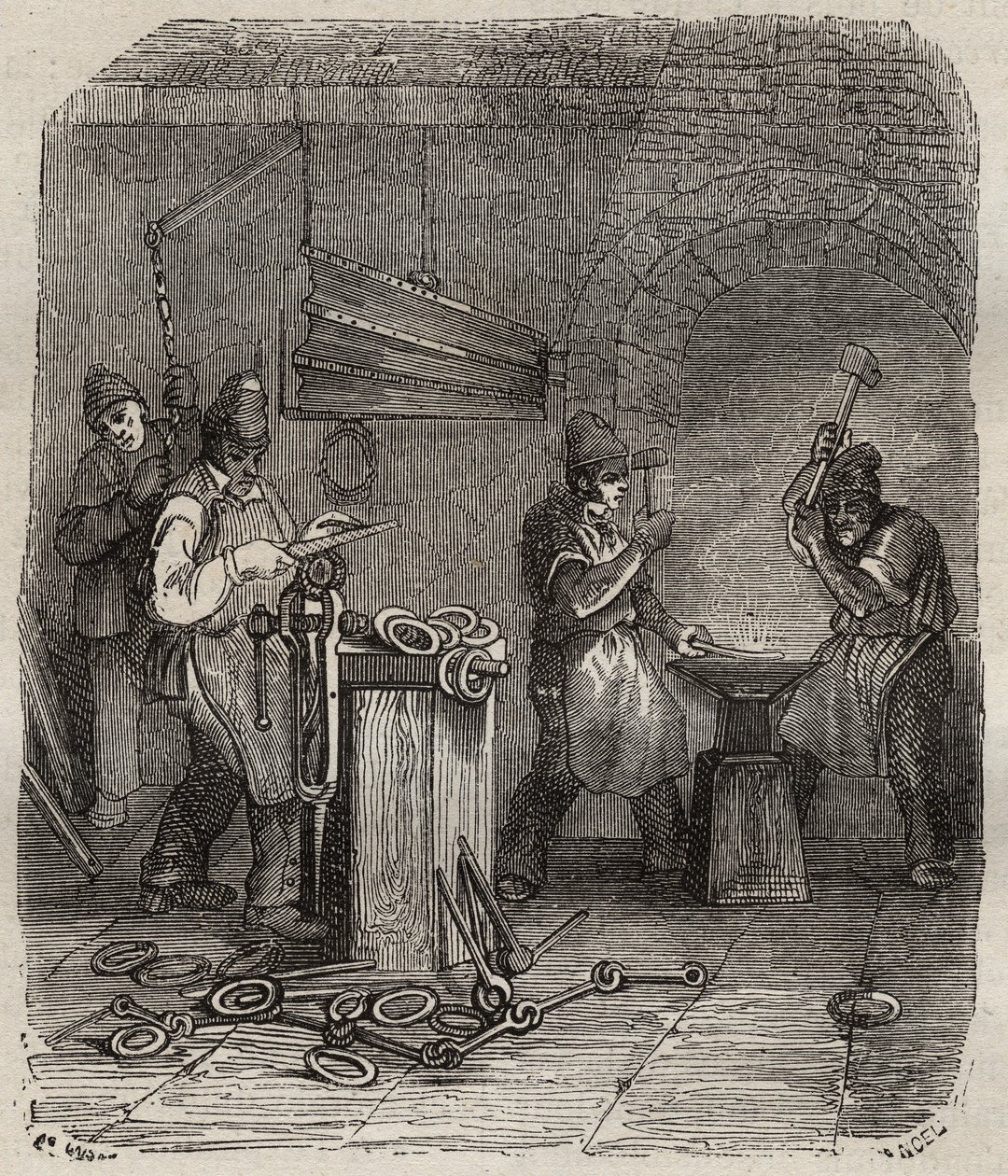 Arbetarstyrkor vid Rochefort Bagne på 1800-talet. Gravyr i "Fångarnas historia från deras skapelse till idag" (1877) av Pierre Zaccone (1817-1895) (Colonia Penale - Straffkoloni). Privat samling. av Anonymous Anonymous