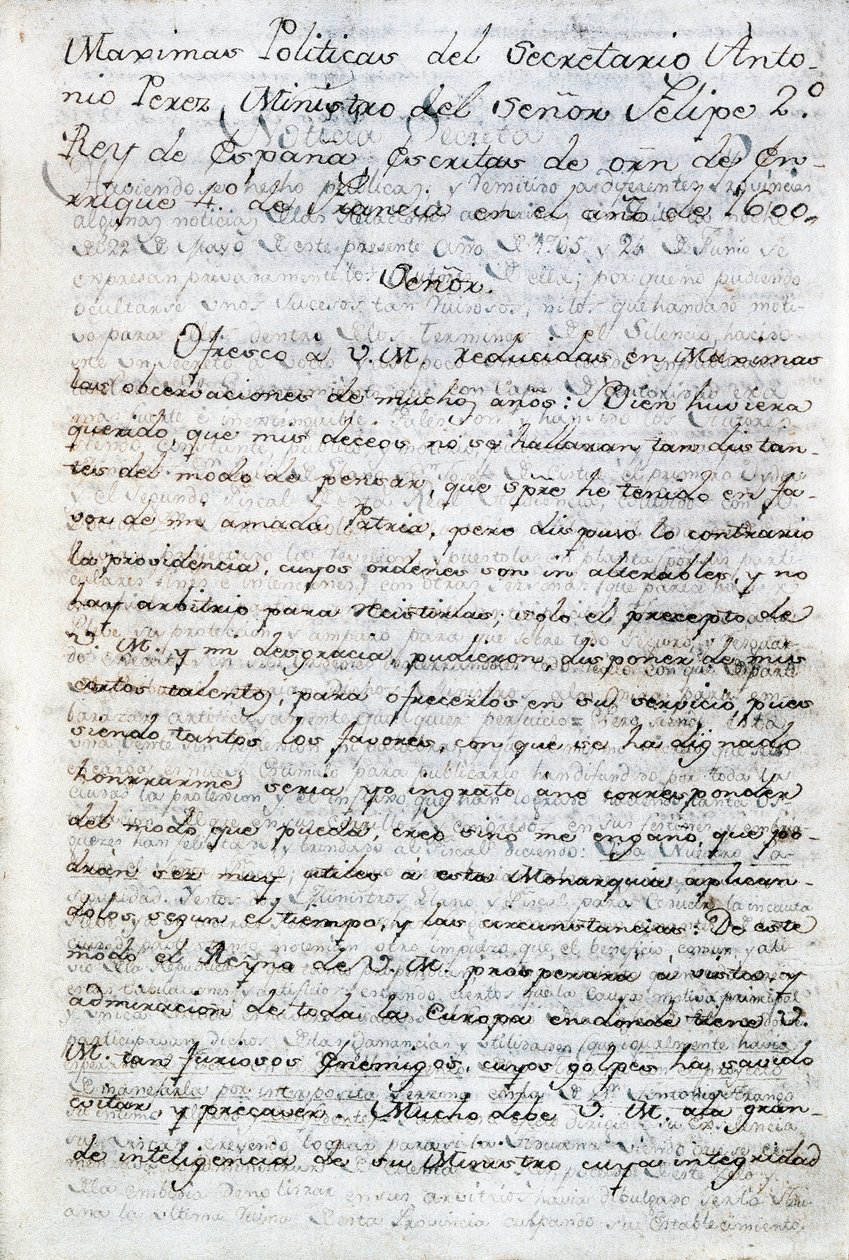 Politiska skrifter av Antonio Perez (1540-1611). Spansk politisk sekreterare för kung Filip II av Spanien. Ecuador, Quito. Politiska biblioteket i Ecuador av Aurelio Espinosa av Anonymous Anonymous