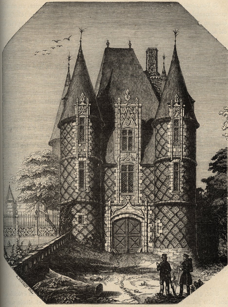 chateau de Carrouges - Fängelsehålan - Orne Normanise - gravyr i "" PATRIE"" - PACUREQUIREQUE BESKRIVNING AV FRANKRIKE I 6 VOLYER AV LUCIEN HUARD - slutet av 1800-talet av Anonymous Anonymous