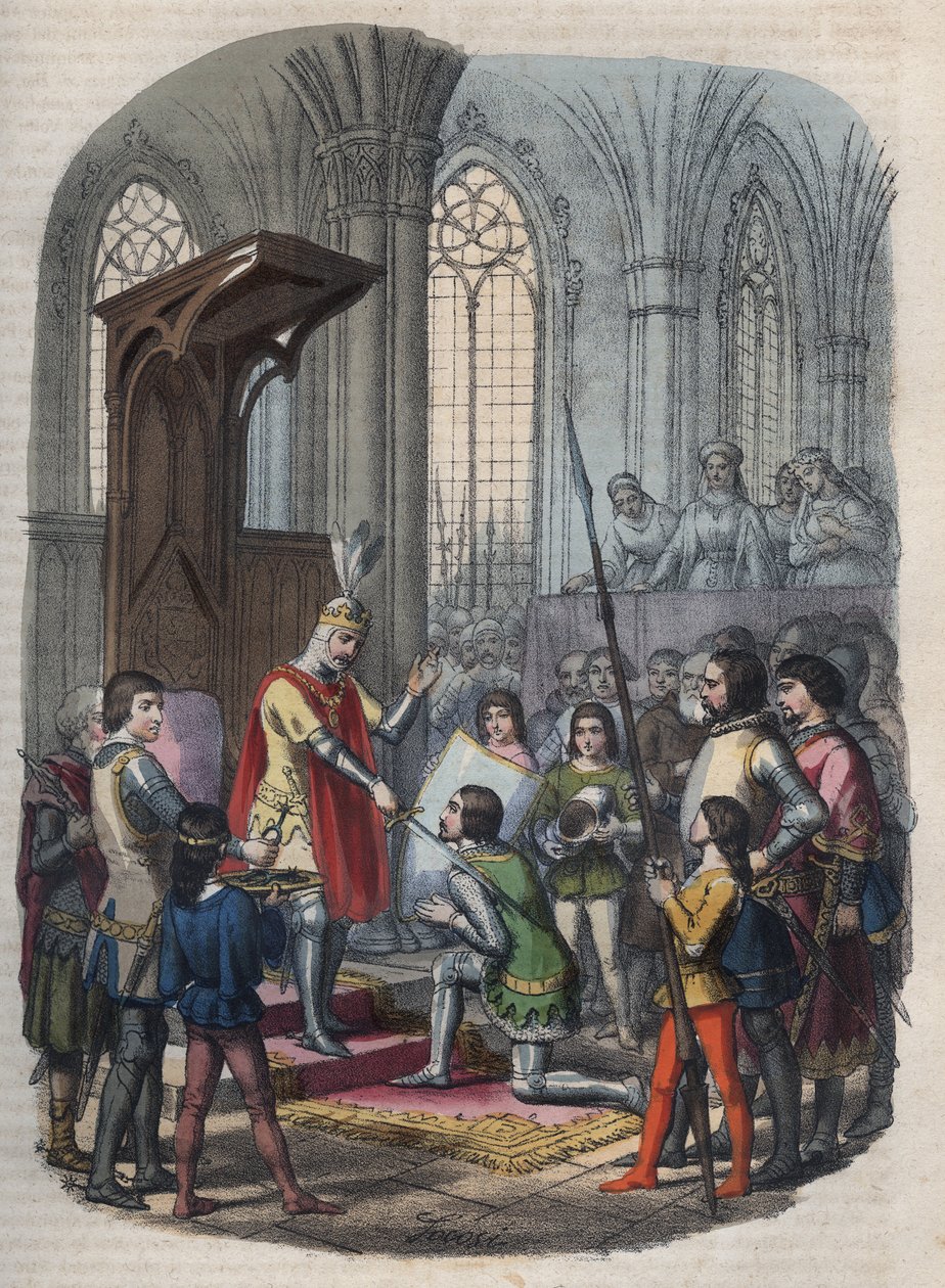 riddare - Arthur I, hertig av Bretagne eller Arthur Plantagenet, efter att ha tagit Gournay-en-Bray, adlades den av Filip II eller Philip Augustus av Anonymous Anonymous