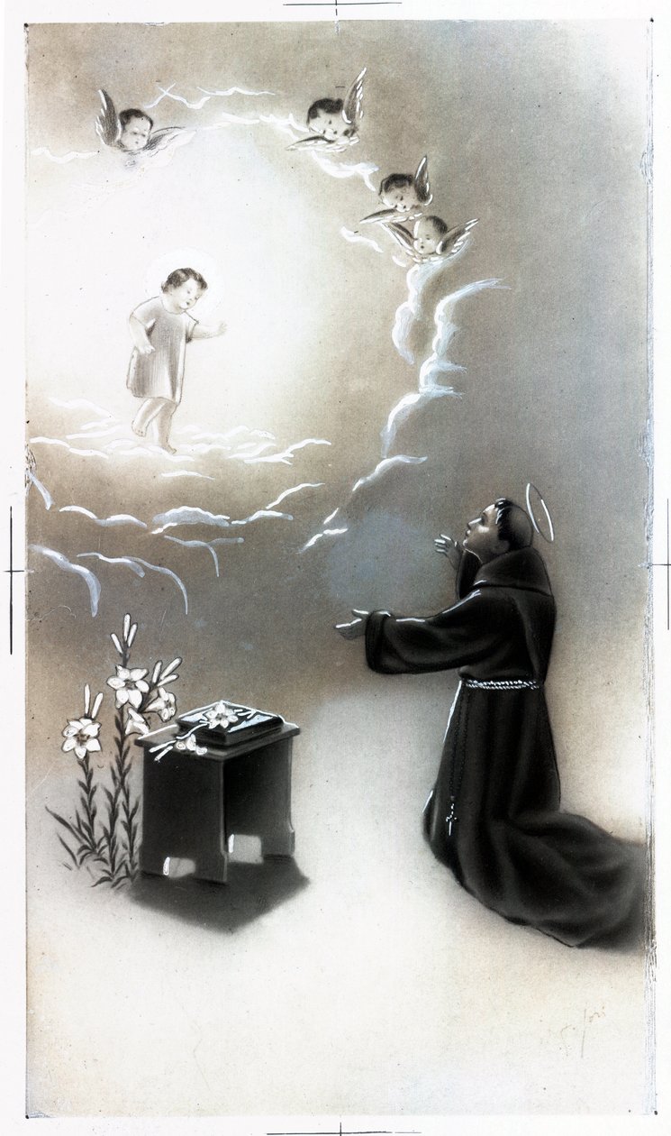 from bild: representation av Sankt Antonius av Padua (Antonio di padova) känd som Thaumaturgen (1195-1231). Privat insamlingskort av Anonymous Anonymous