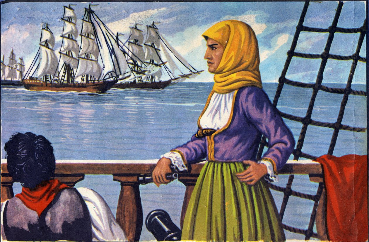 repræsentation af heltinden fra den græske uafhængighed Bubulina (Bouboulina) Laskarina (1771-1825) efter en poster.swed av Anonymous Anonymous