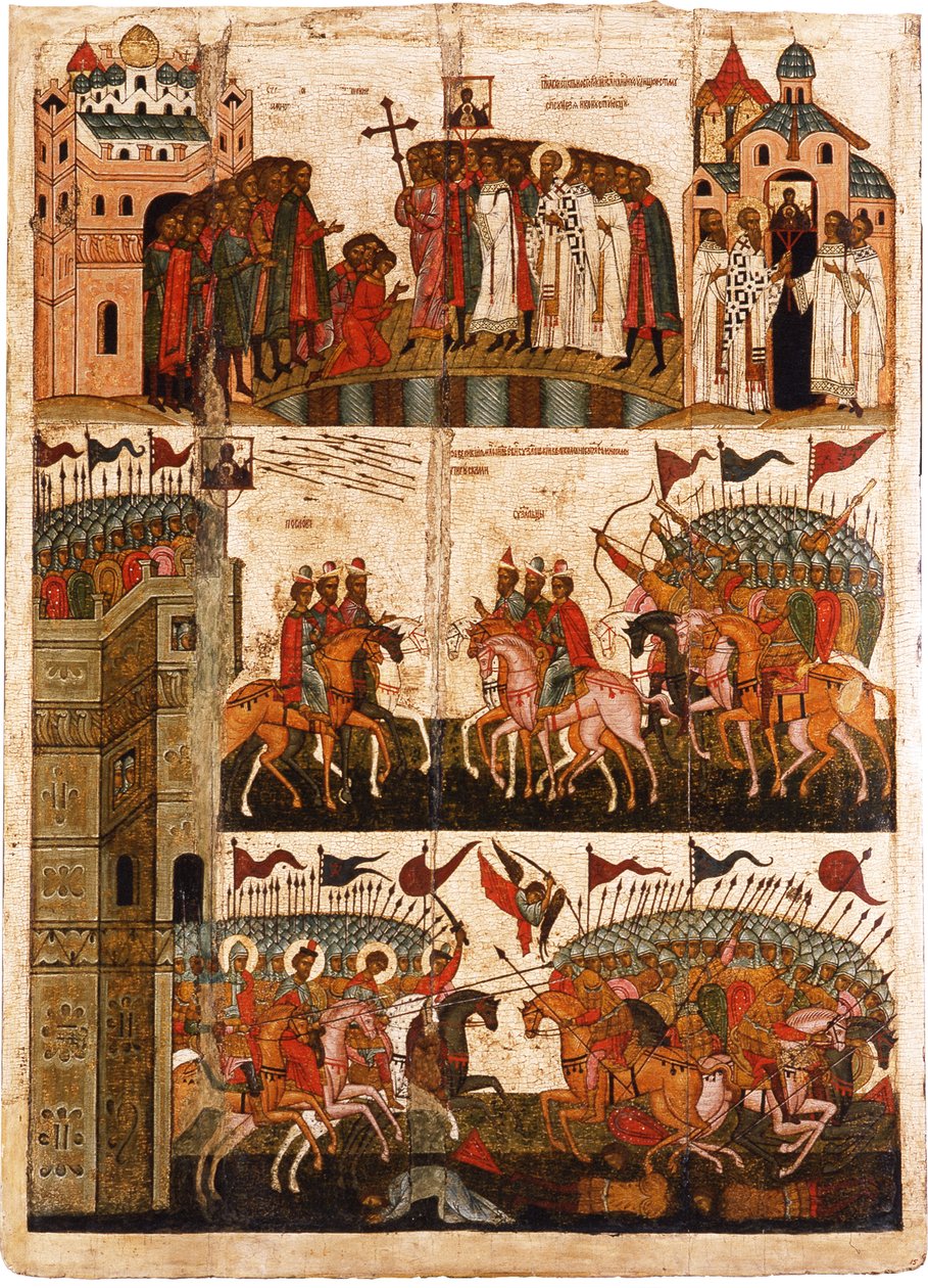 Strid mellan Novgorodians och Suzdalians, mitten av 1400-talet. av Anonymous Russian icon painter
