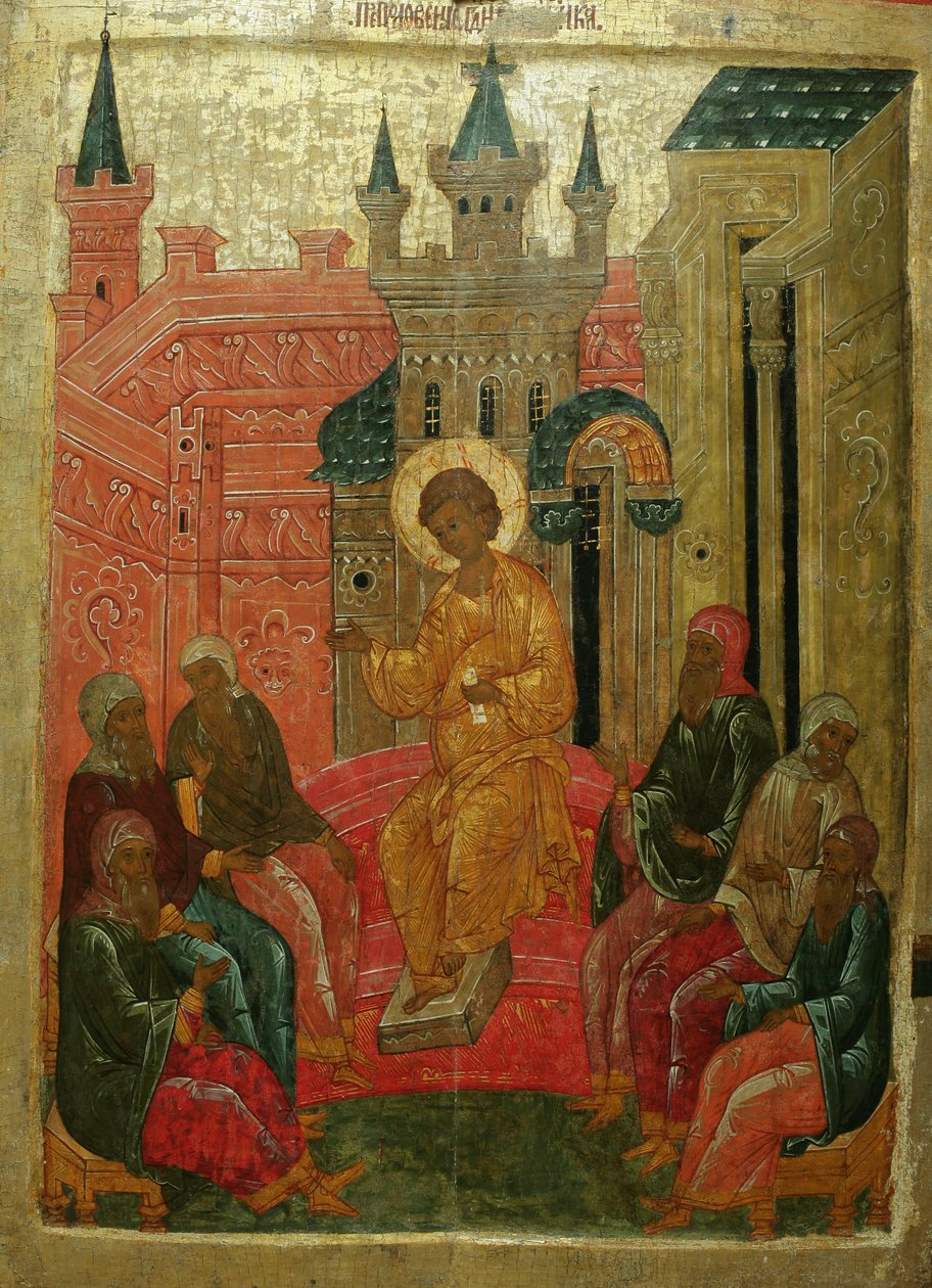 Prepolowenie Kristus bland läkarna, 1400-talet av Anonymous Russian icon painter
