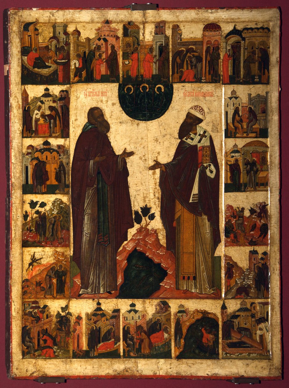 Saint Cyril of White Lake och Saint Cyril of Alexandria, andra hälften av 1500-talet. av Anonymous Russian icon painter