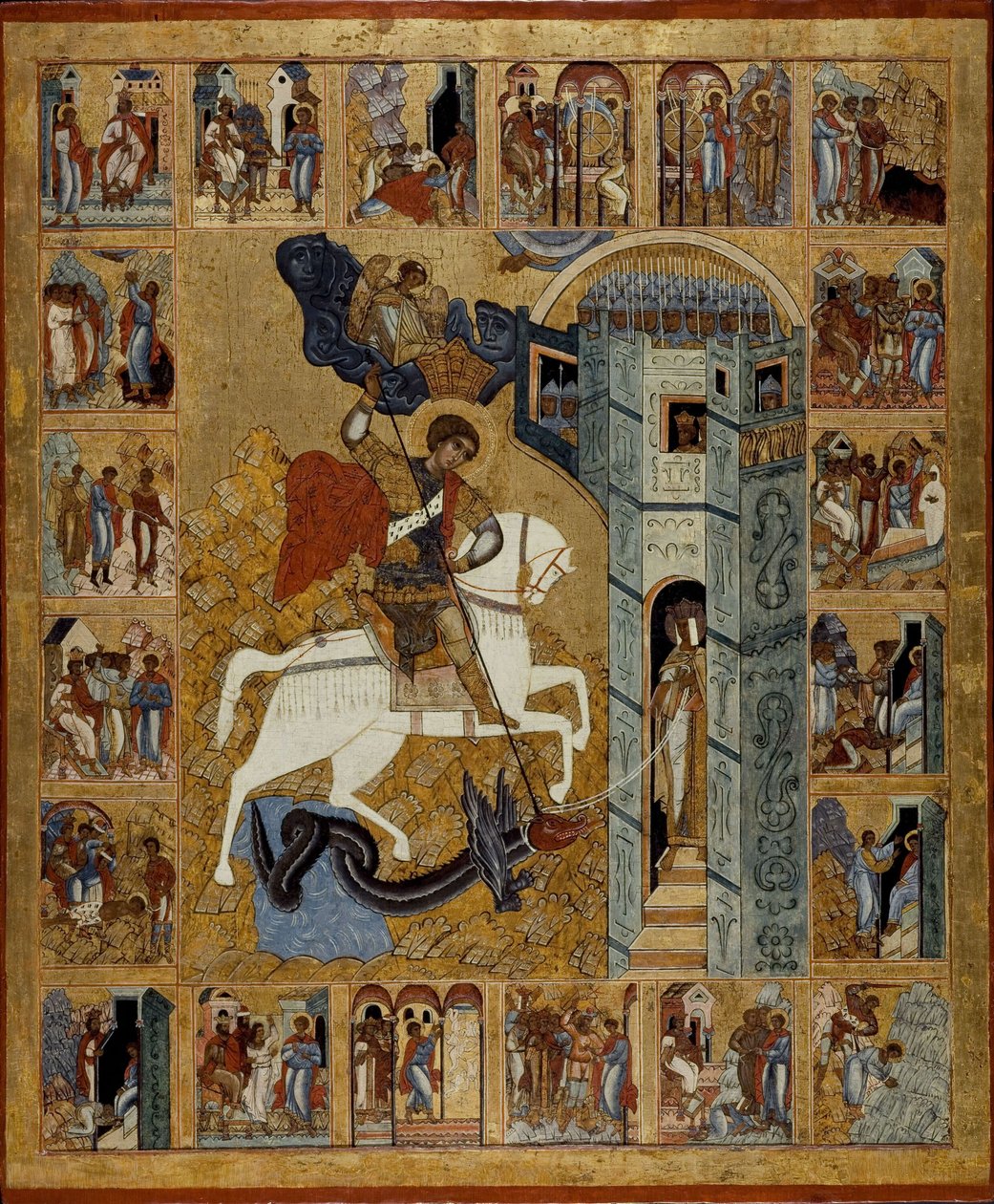 Saint George med scener ur hans liv av Anonymous Russian icon painter