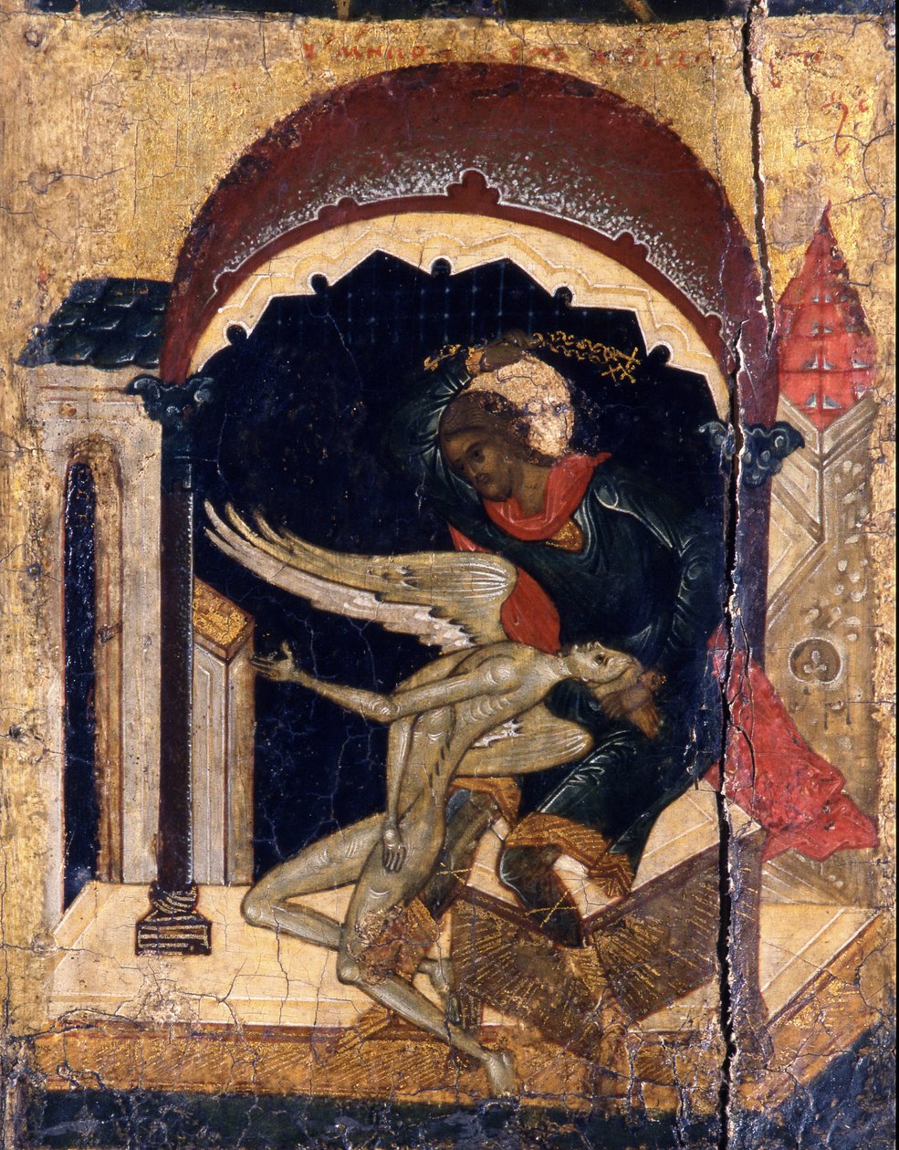 Saint Nicetas besegra Satan Detail, 1500-talet av Anonymous Russian icon painter