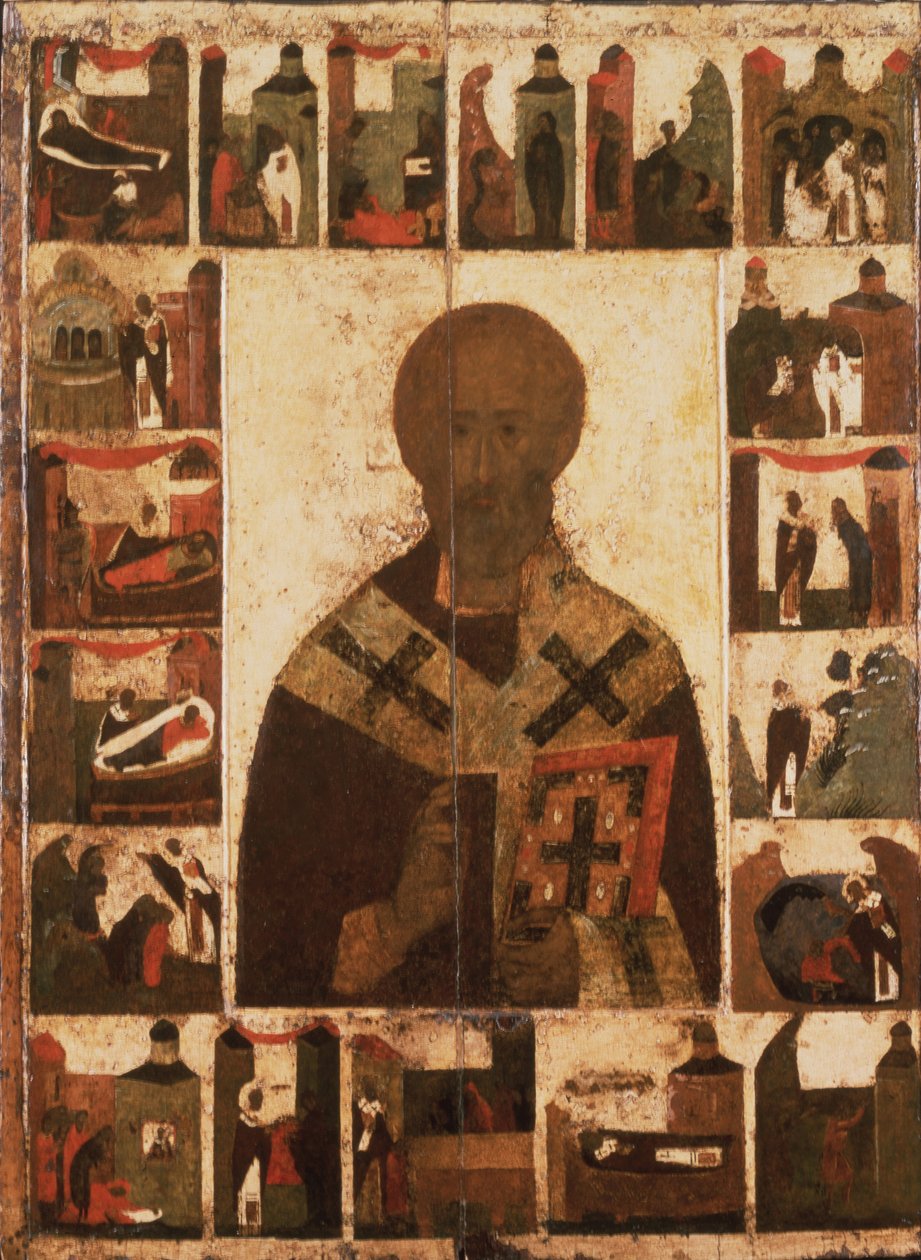 Sankt Nikolaus med scener ur hans liv, 1300-talet av Anonymous Russian icon painter