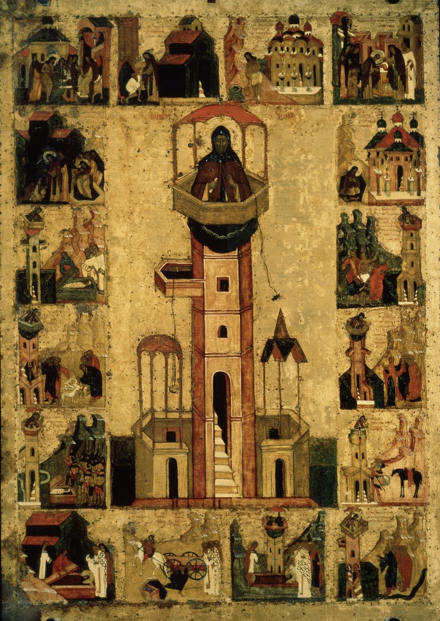 Saint Symeon the Styleite med scener ur hans liv, 1500-talet av Anonymous Russian icon painter