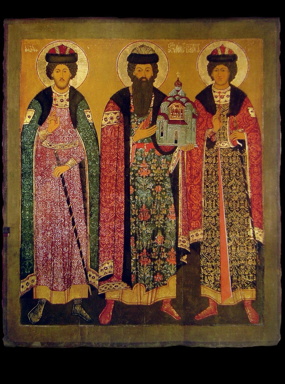 Den helige Vsevolod Mstislavich, prins av Pskov med de heliga Boris och Gleb, tidigt 1600-tal. av Anonymous Russian icon painter