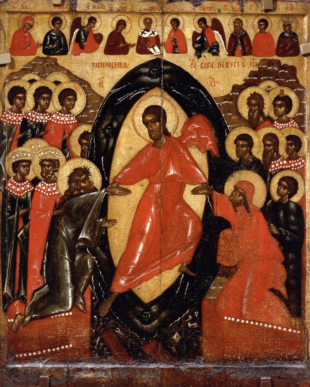 Nedstigningen till helvetet med Deesis och utvalda heliga, slutet av 1300-talet. av Anonymous Russian icon painter