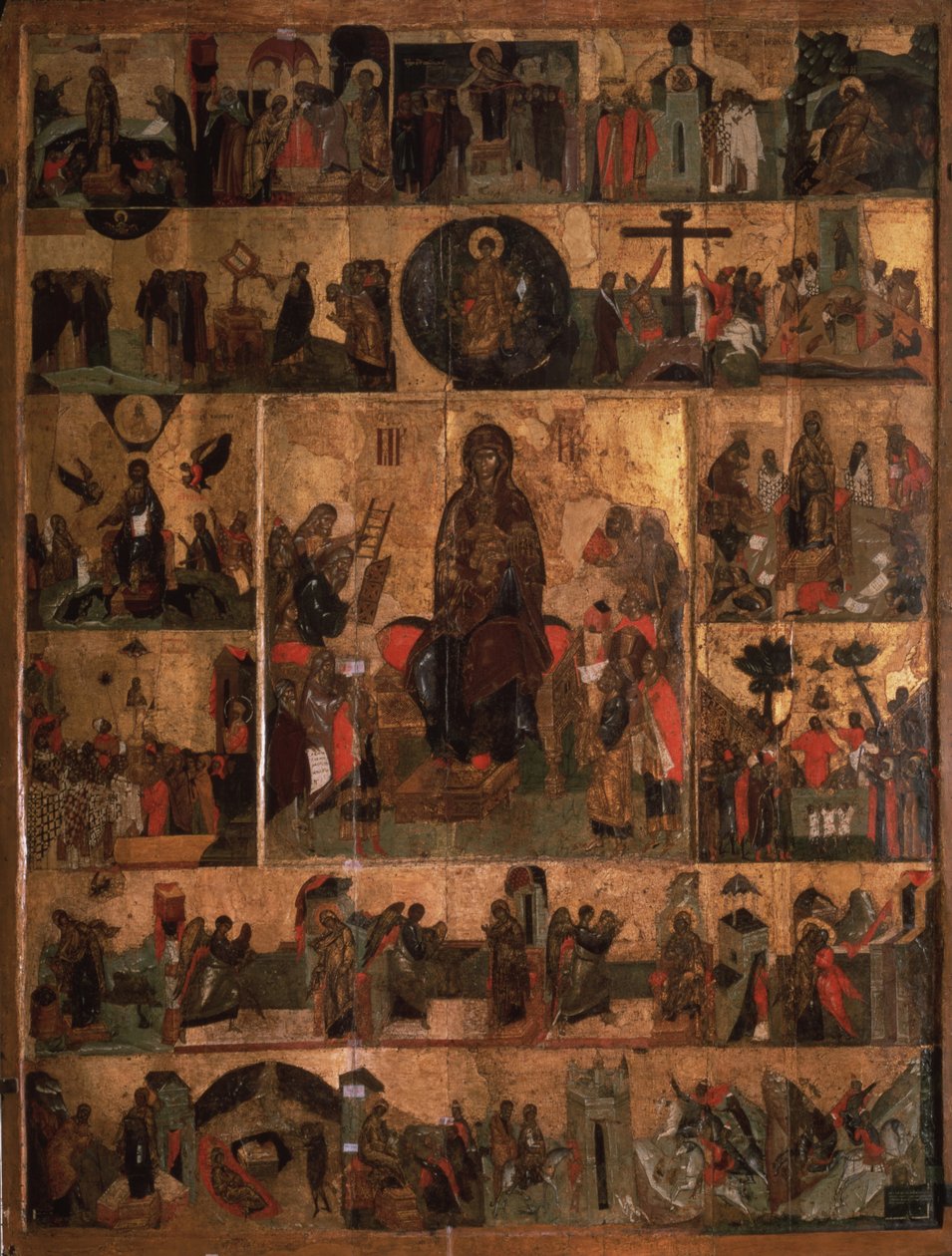 The Glorification of the Virgin Akathist Hymn to the Most Heotokos, 1300-talet av Anonymous Russian icon painter