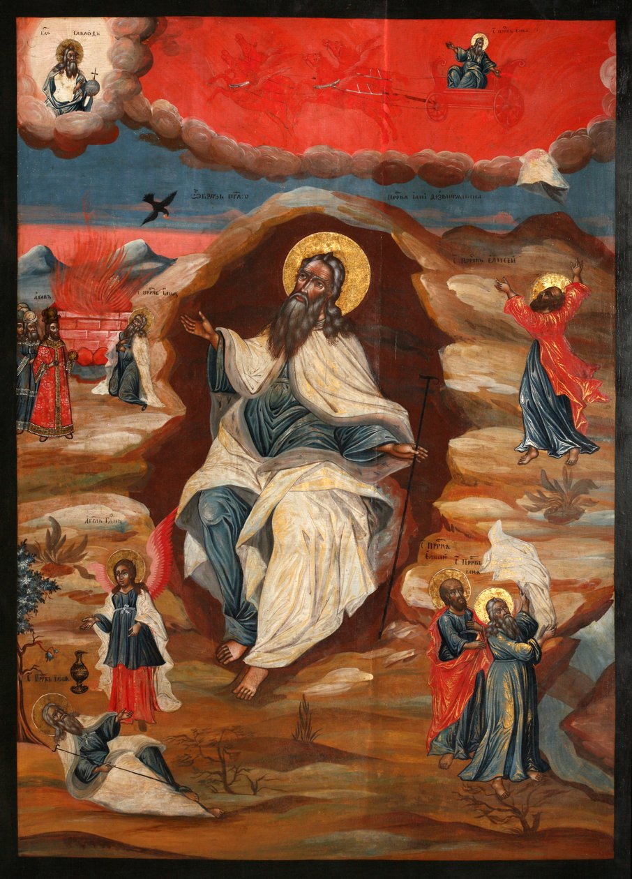 Profeten Elia i vildmarken, sent 1700-tal. av Anonymous Russian icon painter