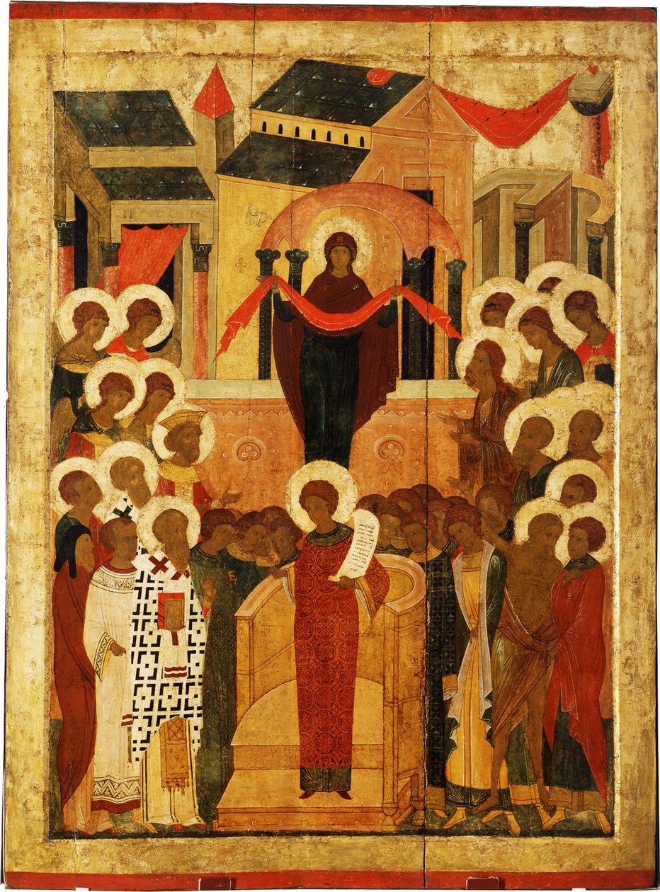 Skyddet av Guds moder Pokrov, andra hälften av 1400-talet. av Anonymous Russian icon painter