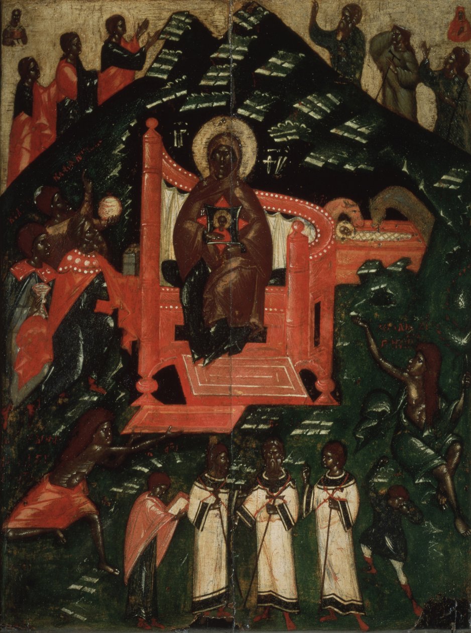 The Synaxis of the Virgin, slutet av 1300-talet. av Anonymous Russian icon painter