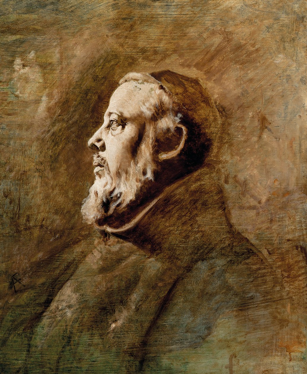 Bystporträtt av en munk i profil (olja på duk) av Anselm Feuerbach