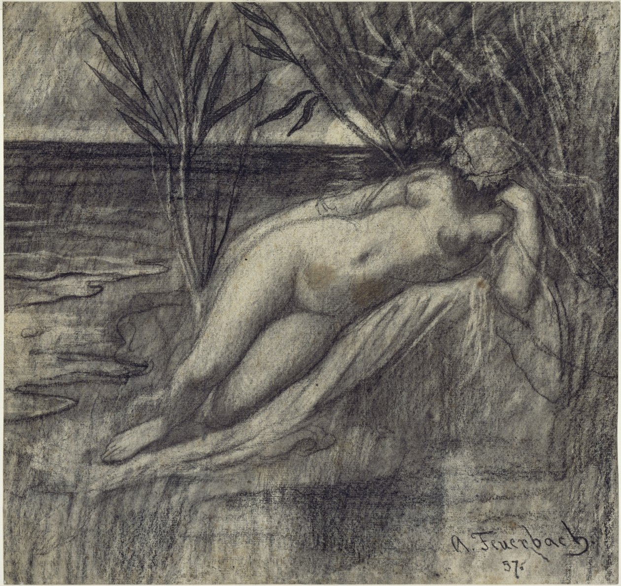 Sovande nymf vid floden av Anselm Feuerbach