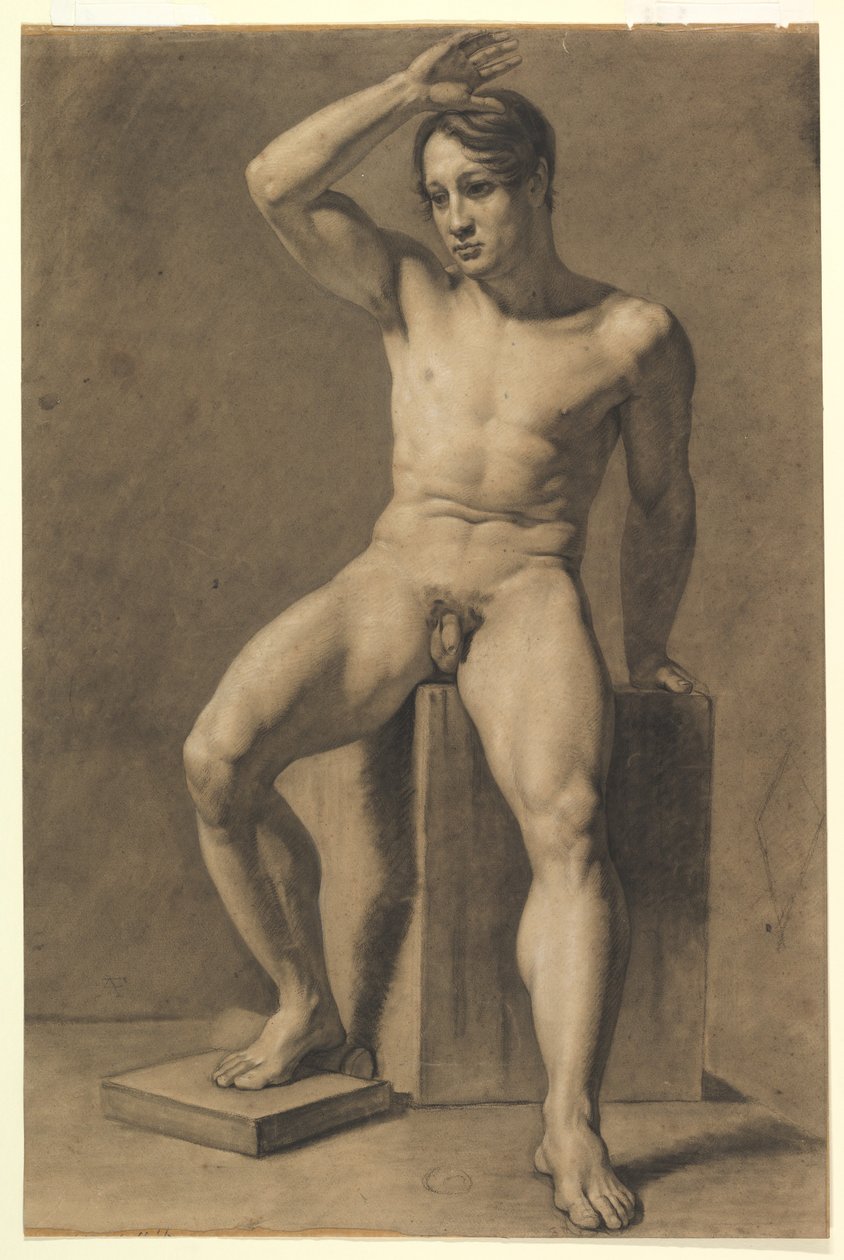Sittande manlig nakenmodell (framsidan); Gående manlig nakenmodell (baksidan) av Anselm Feuerbach