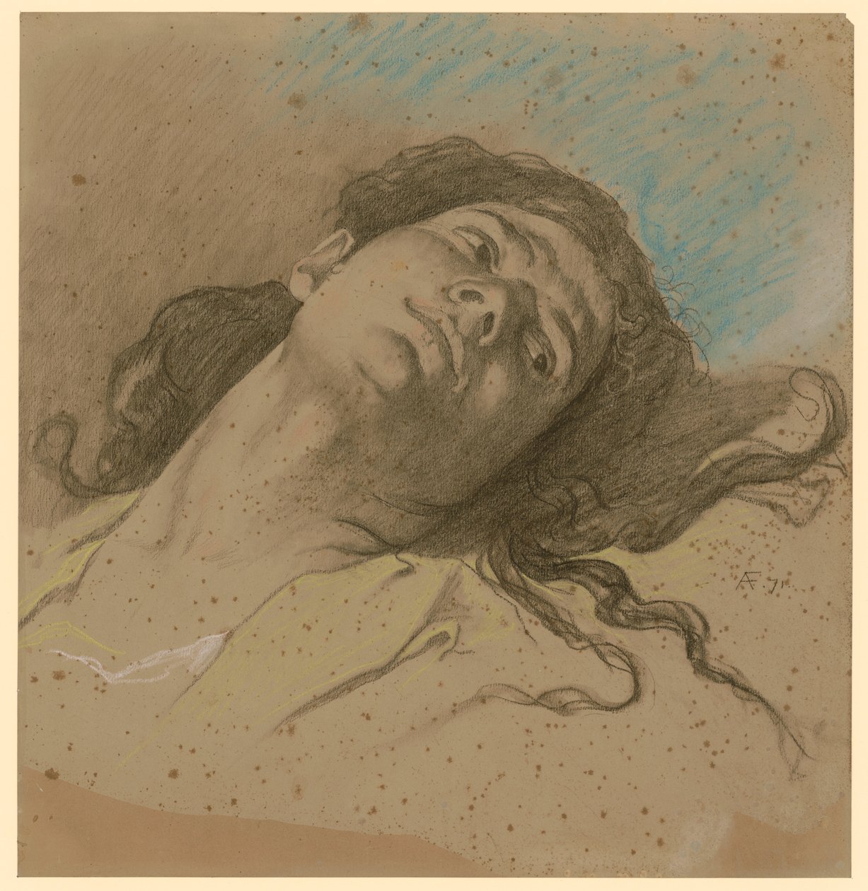Studie av kvinnligt huvud, tillbakalutat, med utsläppt hår av Anselm Feuerbach