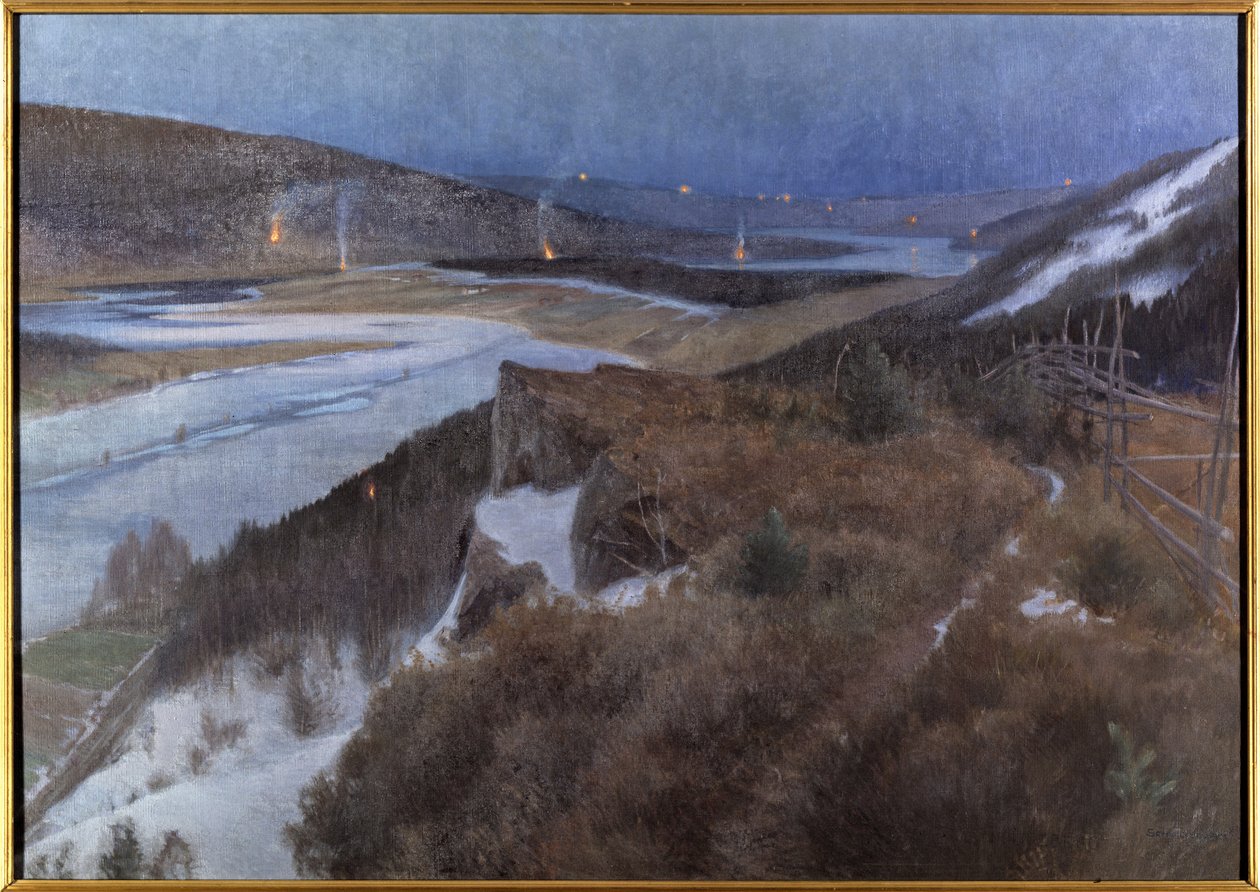 Nuit de Walpurgis a Bergslagen - Walpurgis Night in Bergslagen, Grangaerde in Dalarna, by Schultzberg, Anshelm Leonard (1862-1945). Oil on canvas av Anshelm Schultzberg