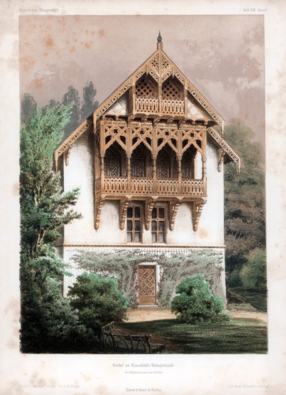 Gavel på ett bostadshus, Schonhausen, nära Berlin, Tyskland, c1850 av Anst von W Loeillot