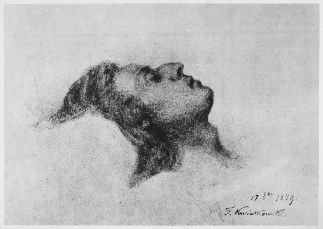 Frederic Chopin på sin dödsbädd, 17 oktober 1849 av Antar Teofil Kwiatowski