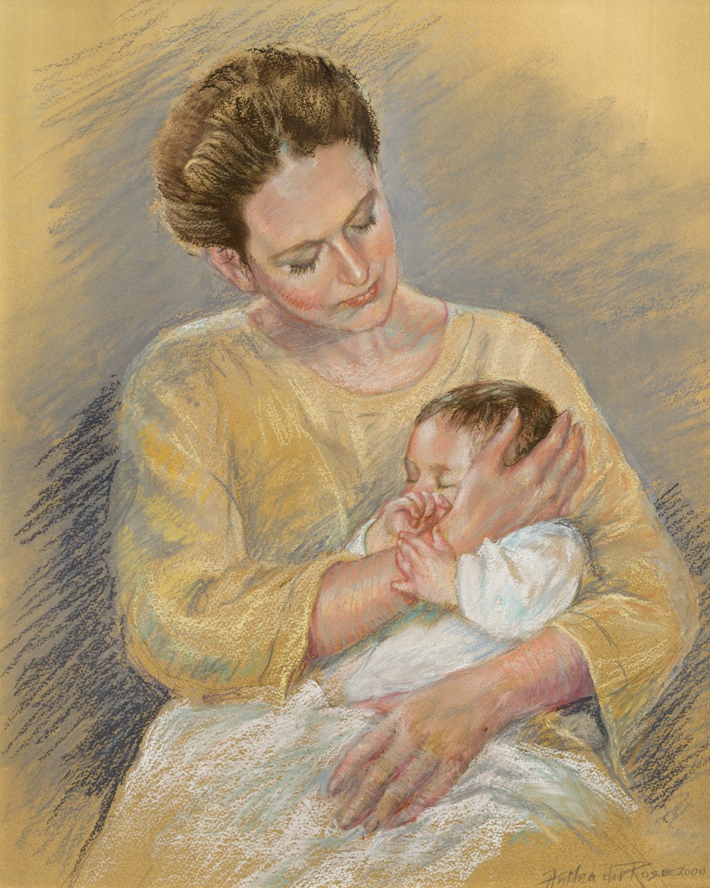 Vanessa Macdonald-Haig med barnbarnet Toby, 2000 (pastell) av Anthea Durose