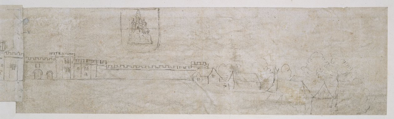 Richmond Palace, fasad (penna och brunt bläck över svaga markeringar i svart krita) av Anthonie Jacobus van Wyngaerdt