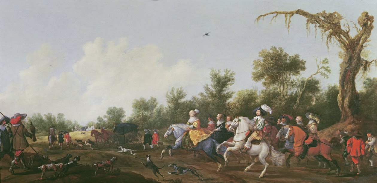 Fredrik V, vinterkungen och hans hustru Elizabeth Stuart åker på jakt till häst, 1631 av Anthonie Palamedesz